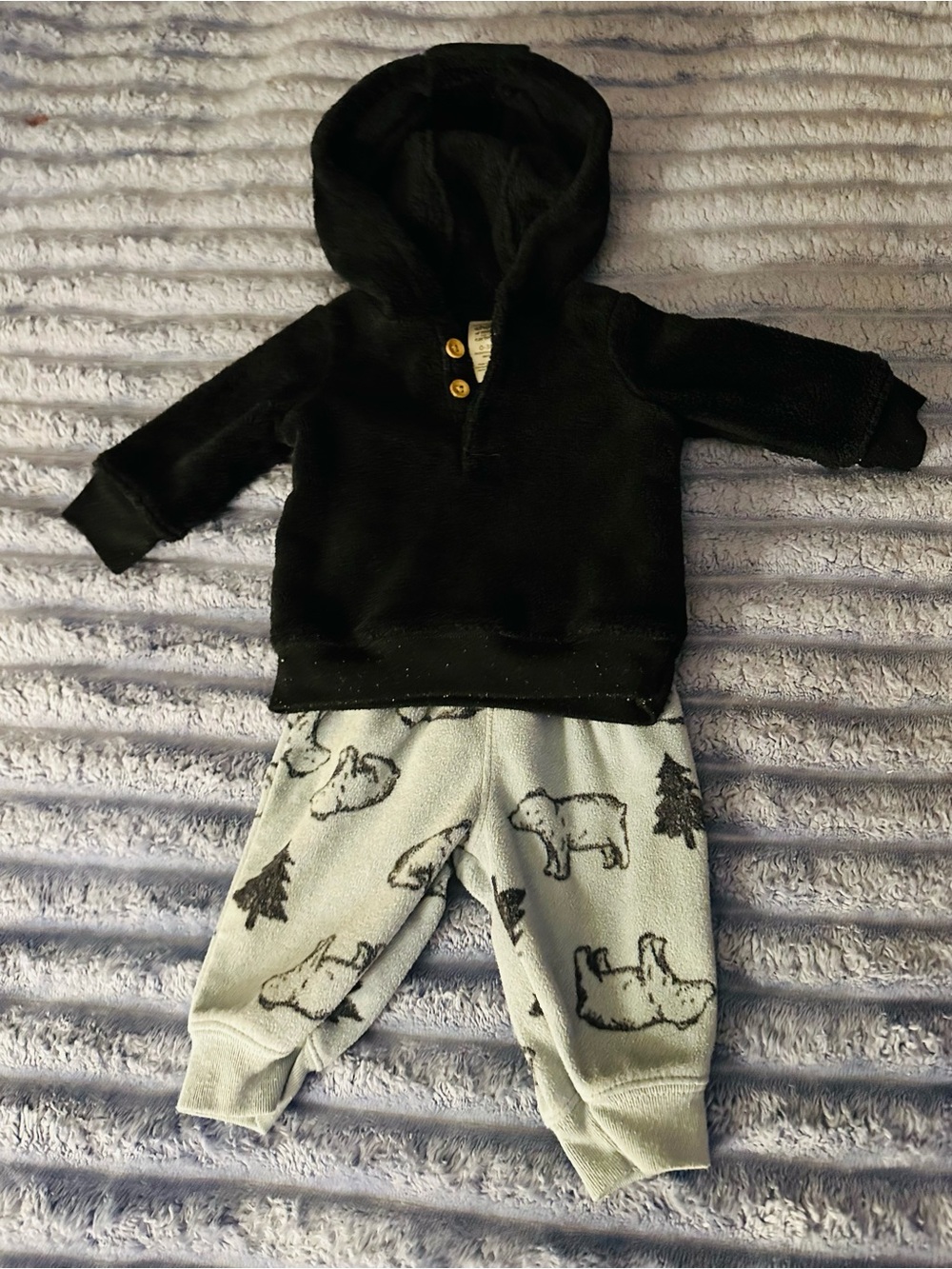 child of mine Black Hoodie with Light Gray Bear Print Joggers